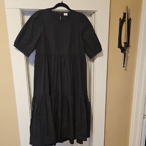 Aritzia Wilfred Black Midi Maxi Dress With Puff Sleeves